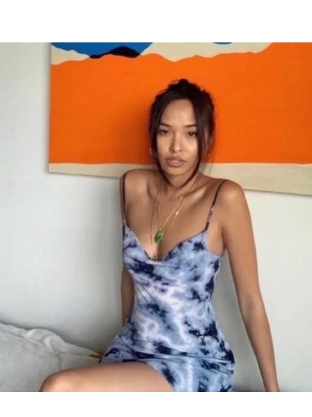 Realisation Par Montague Slip Mini Dress Tripping Blue Tie Dye Silk size XXS